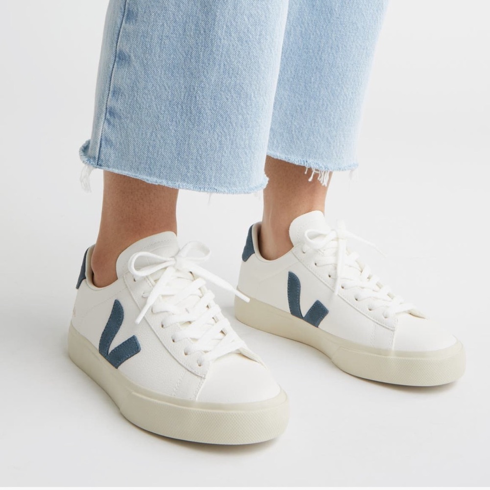 Veja Women's White Leather Sneakers with Blue Accents